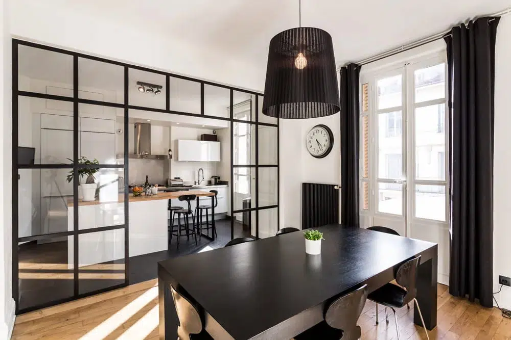 separate the kitchen from living room with glass partition